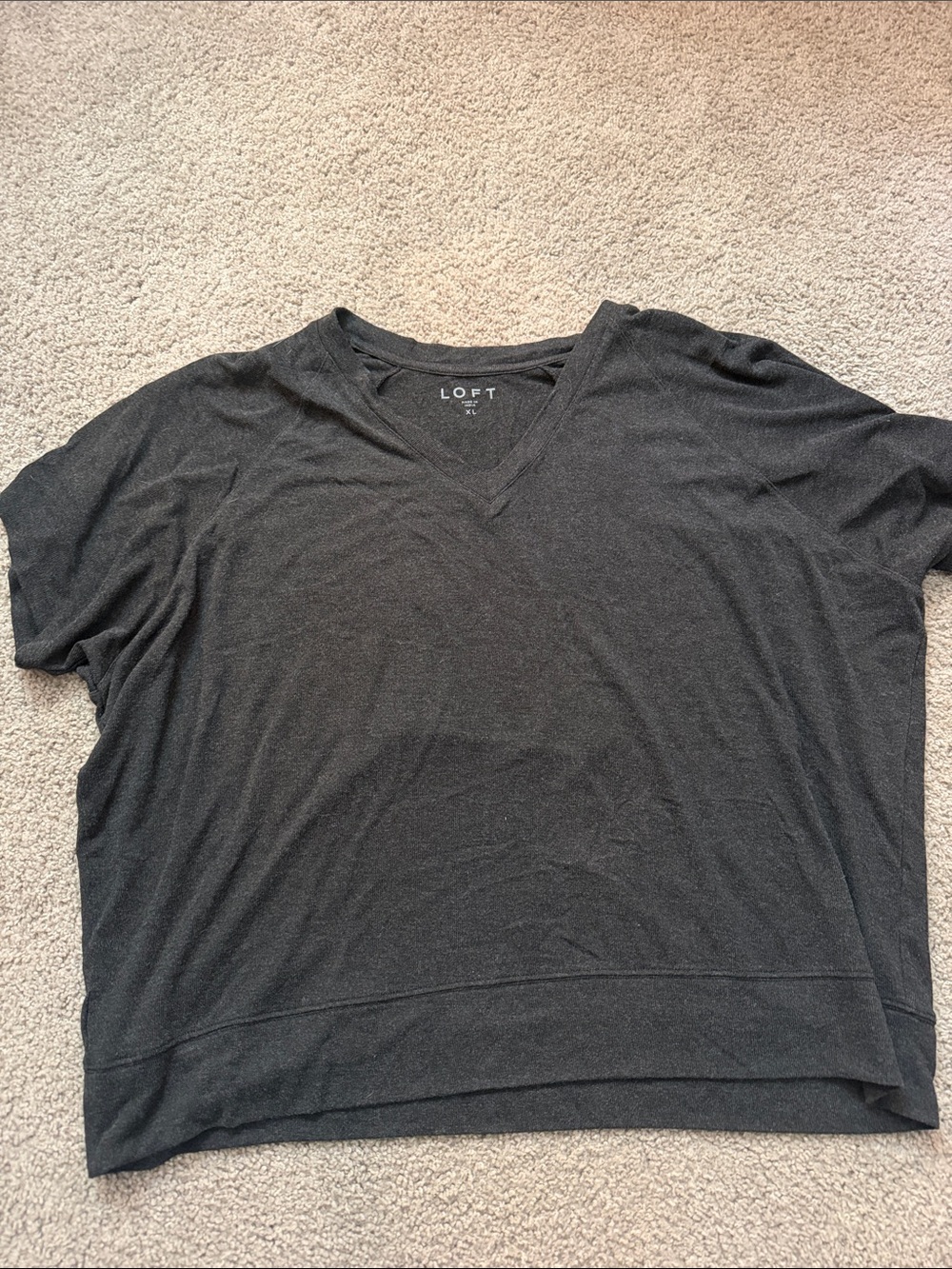 LOFT Charcoal V-Neck Short Sleeve Top - Relaxed Fit